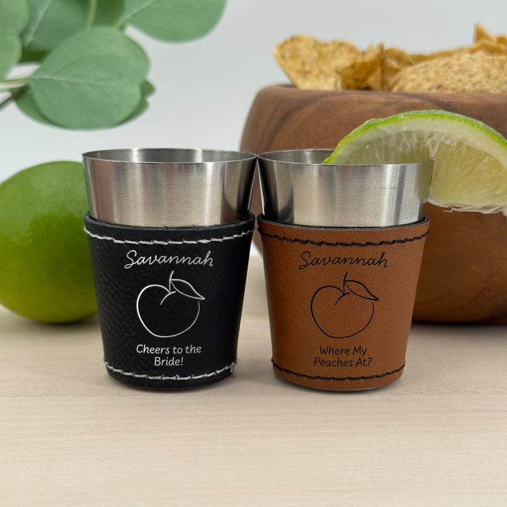 Savannah Bachelorette, Personalized Faux Leather Shot Glasses