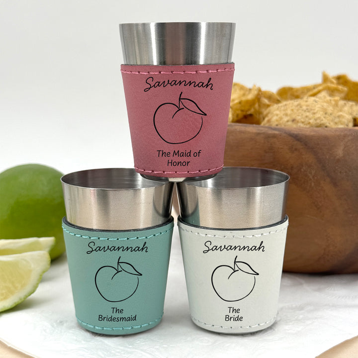 Savannah Bachelorette, Personalized Faux Leather Shot Glasses