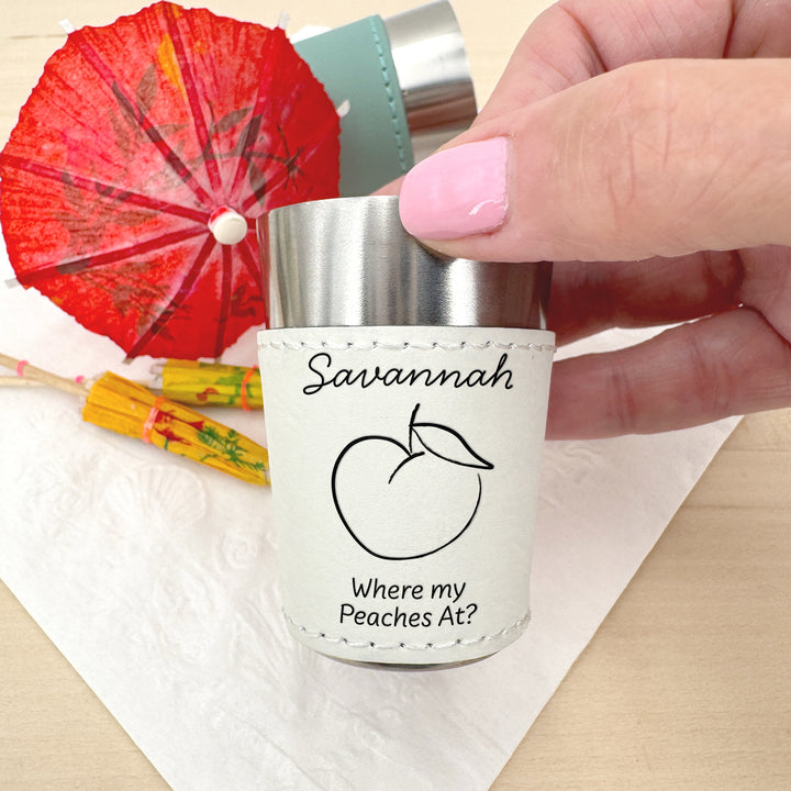 Savannah Bachelorette, Personalized Faux Leather Shot Glasses