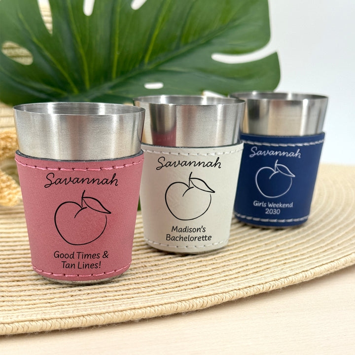 Savannah Bachelorette, Personalized Faux Leather Shot Glasses