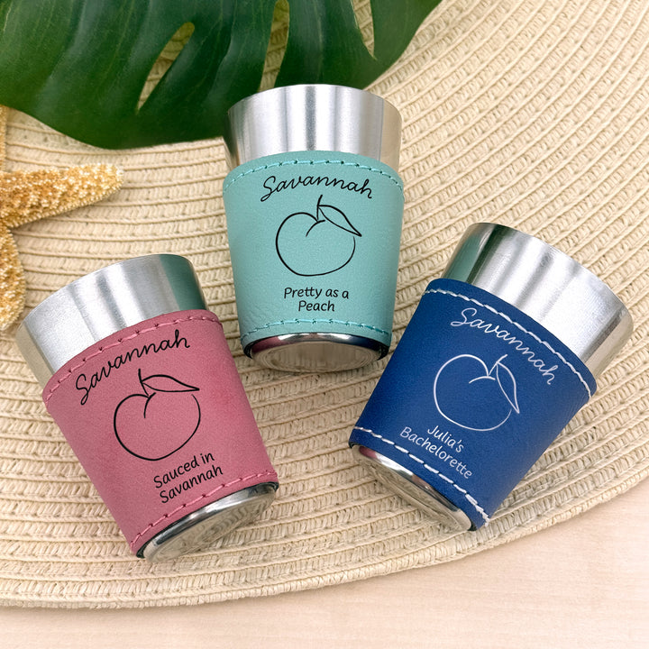 Savannah Bachelorette, Personalized Faux Leather Shot Glasses