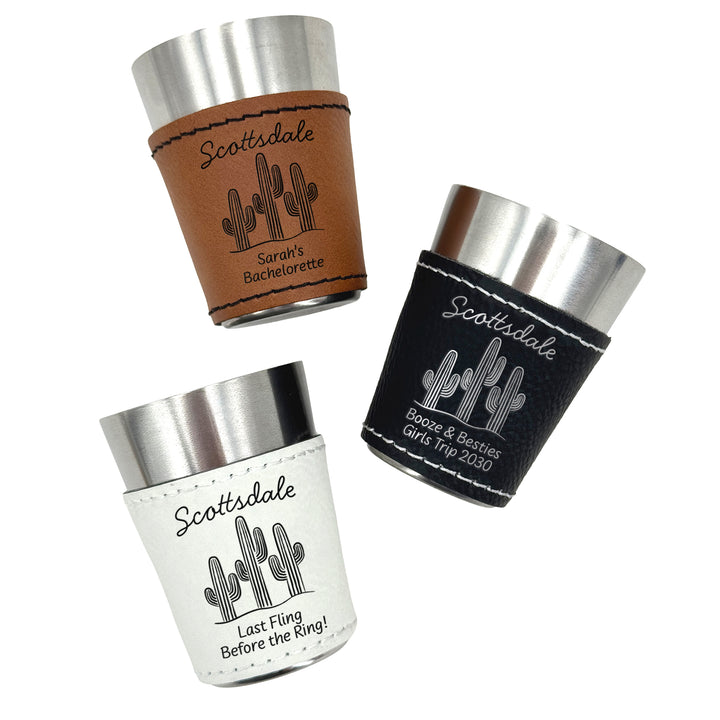 Scottsdale Bachelorette, Personalized Faux Leather Shot Glasses