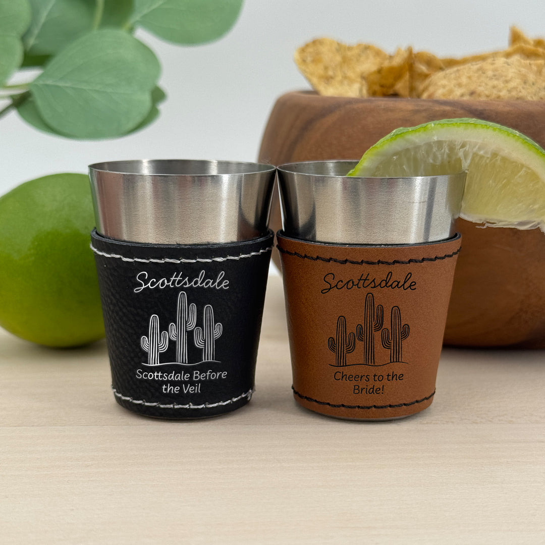Scottsdale Bachelorette, Personalized Faux Leather Shot Glasses