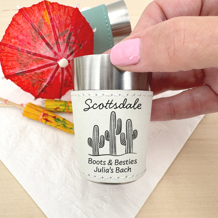 Scottsdale Bachelorette, Personalized Faux Leather Shot Glasses