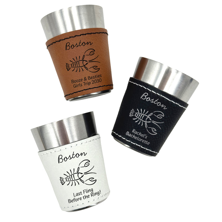 Boston Bachelorette, Personalized Faux Leather Shot Glasses