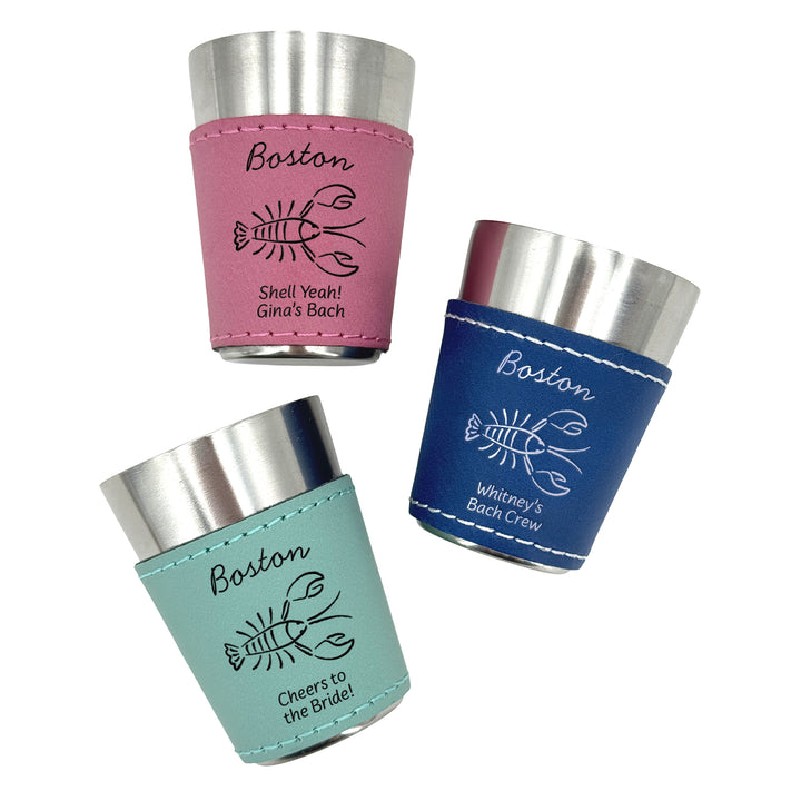 Boston Bachelorette, Personalized Faux Leather Shot Glasses