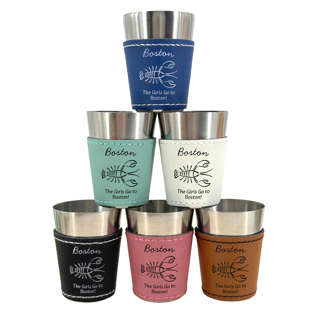 Boston Bachelorette, Personalized Faux Leather Shot Glasses