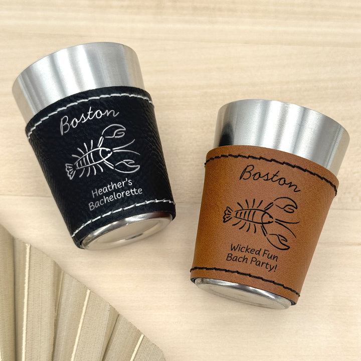 Boston Bachelorette, Personalized Faux Leather Shot Glasses