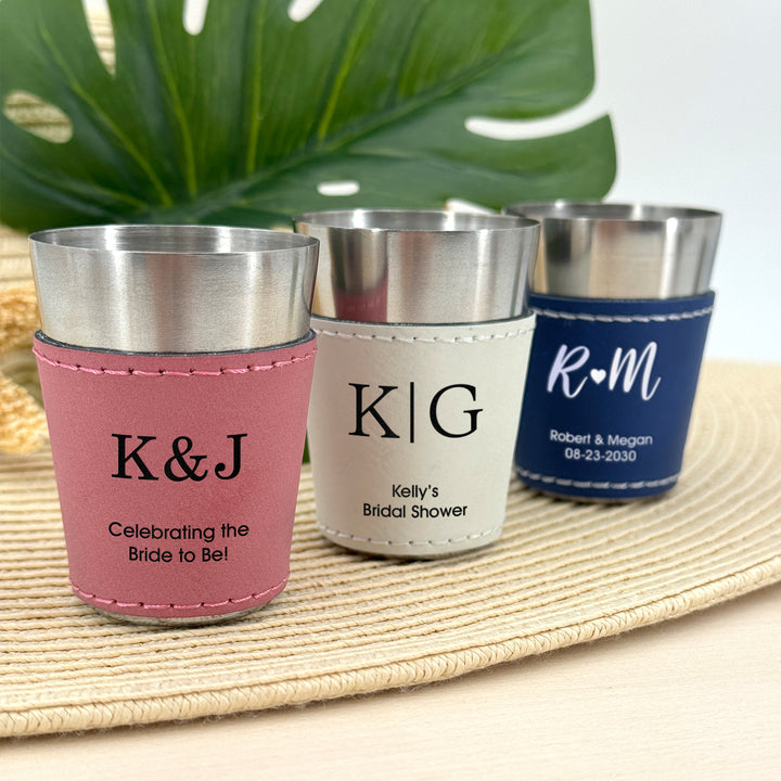 Faux Leatherette Shot Glass: Groomsmen Gift, Personalized Wedding Gift, Two Initial Monogram