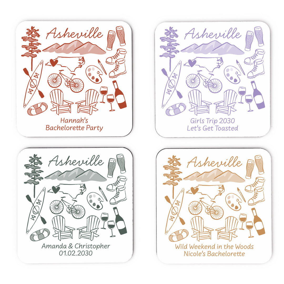 Custom Wedding Coasters, Girls Trip, Asheville Bachelorette Coasters
