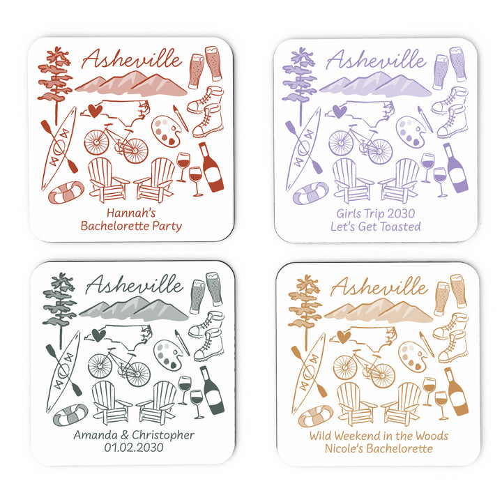 Custom Wedding Coasters, Girls Trip, Asheville Bachelorette Coasters