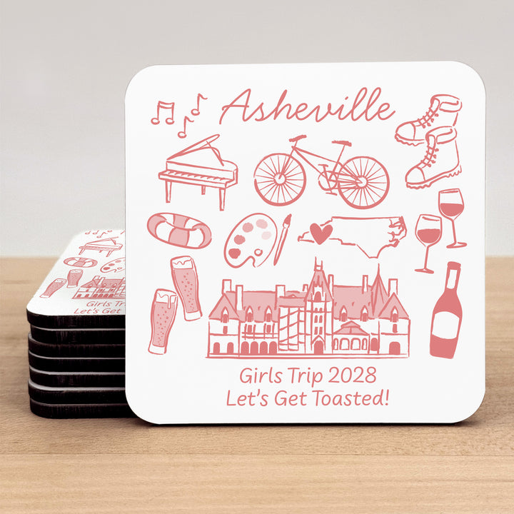 Custom Wedding Coasters, Girls Trip, Asheville Bachelorette Coasters