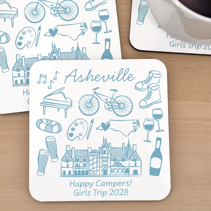 Custom Wedding Coasters, Girls Trip, Asheville Bachelorette Coasters