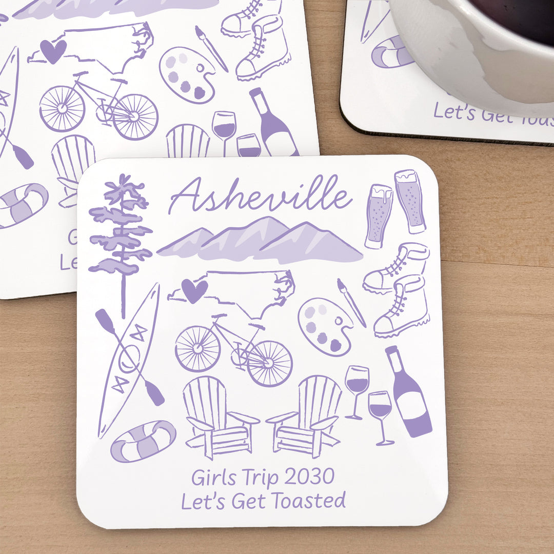 Custom Wedding Coasters, Girls Trip, Asheville Bachelorette Coasters