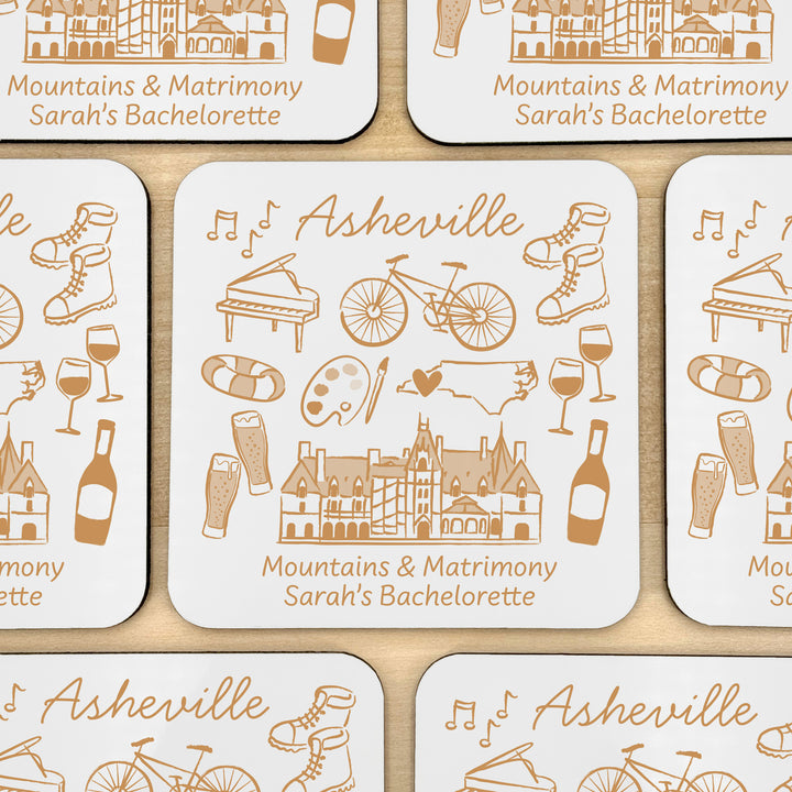 Custom Wedding Coasters, Girls Trip, Asheville Bachelorette Coasters