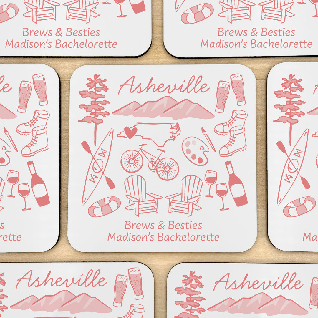 Custom Wedding Coasters, Girls Trip, Asheville Bachelorette Coasters