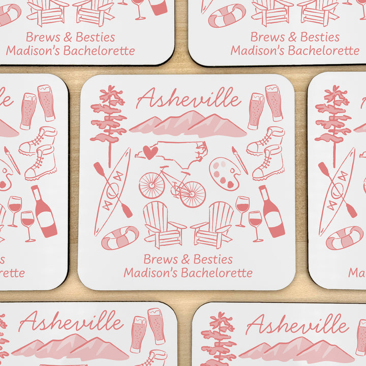 Custom Wedding Coasters, Girls Trip, Asheville Bachelorette Coasters