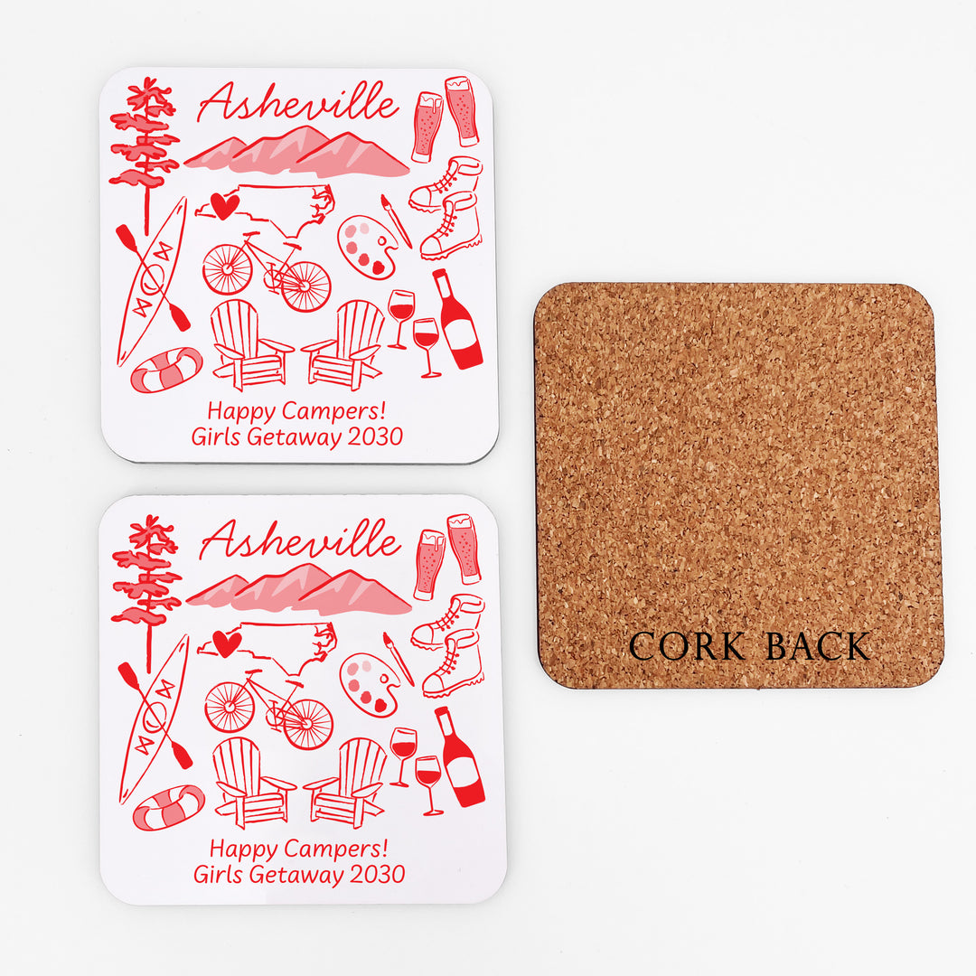 Custom Wedding Coasters, Girls Trip, Asheville Bachelorette Coasters