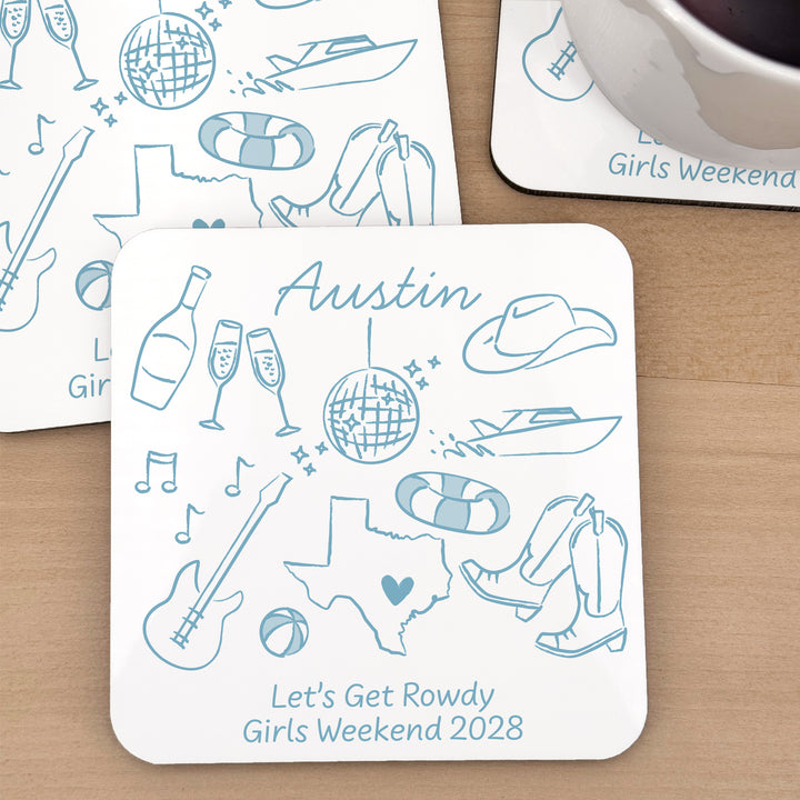Custom Wedding Coasters, Girls Trip, Austin Bachelorette Coasters