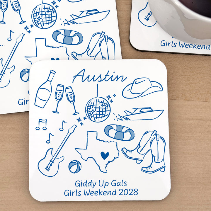 Custom Wedding Coasters, Girls Trip, Austin Bachelorette Coasters