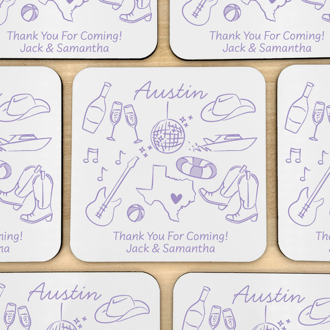 Custom Wedding Coasters, Girls Trip, Austin Bachelorette Coasters