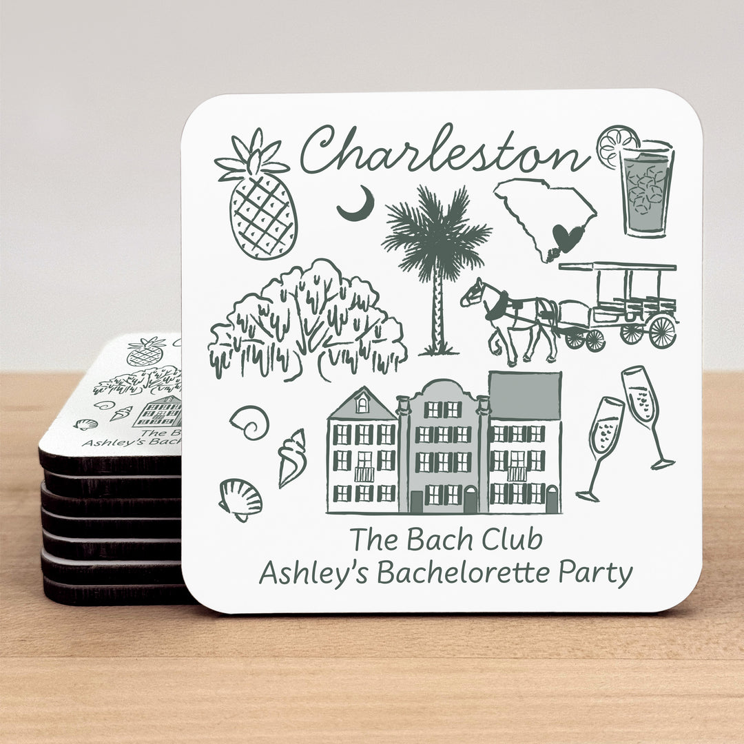 Custom Wedding Coasters, Girls Trip, Charleston Bachelorette Coasters