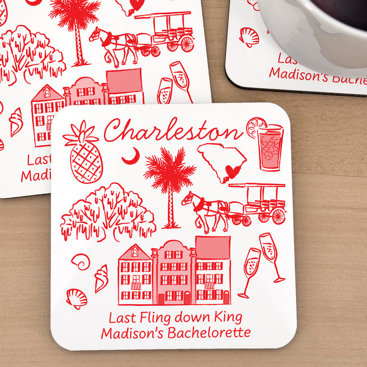 Custom Wedding Coasters, Girls Trip, Charleston Bachelorette Coasters