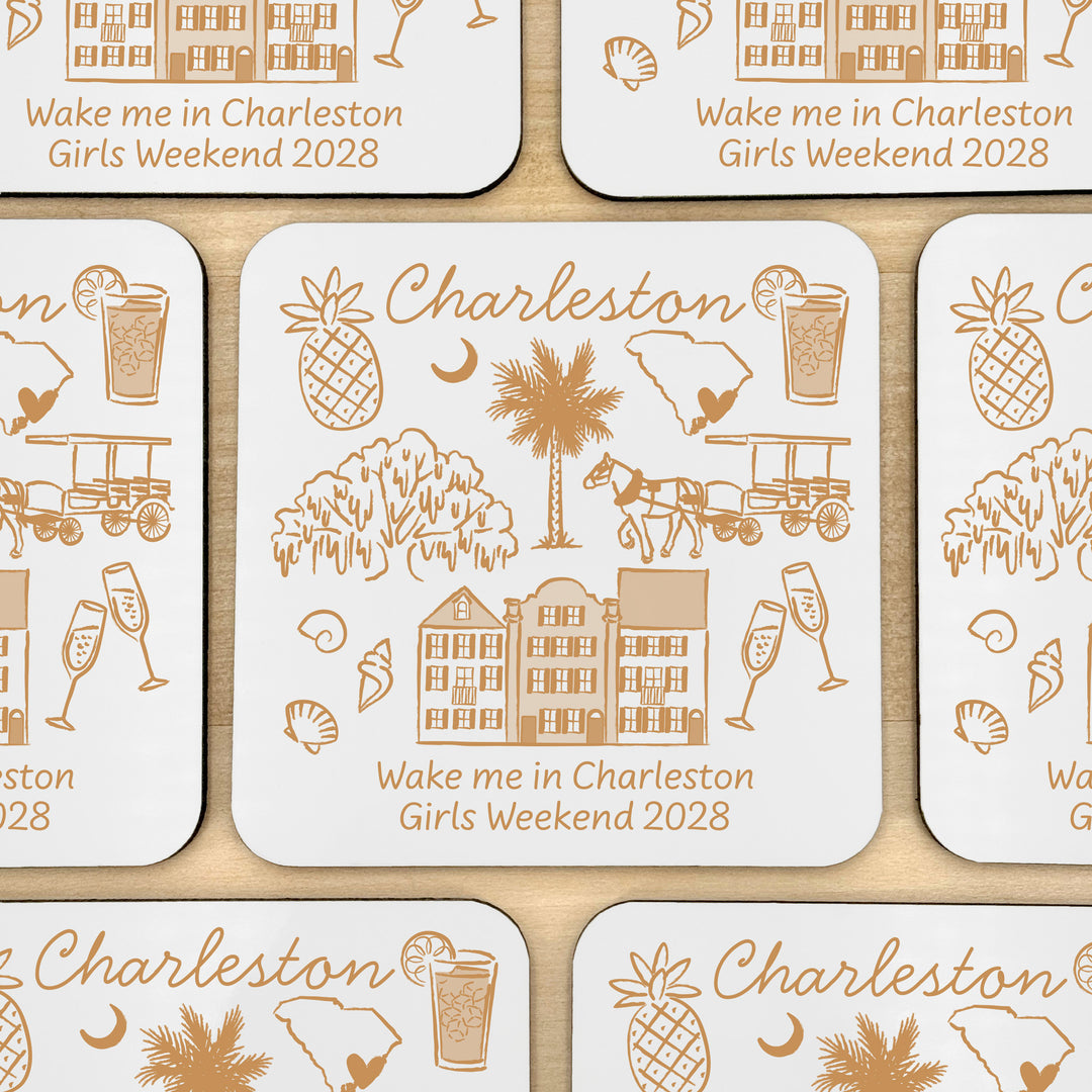 Custom Wedding Coasters, Girls Trip, Charleston Bachelorette Coasters