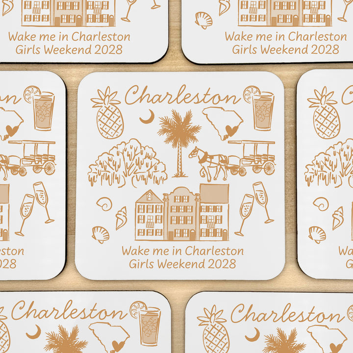 Custom Wedding Coasters, Girls Trip, Charleston Bachelorette Coasters