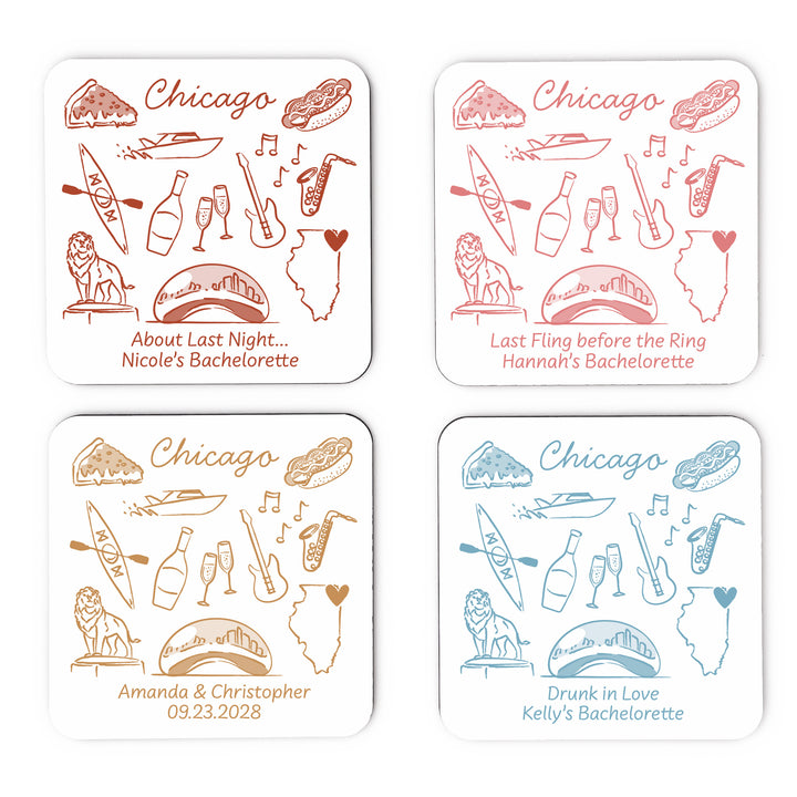 Custom Wedding Coasters, Girls Trip, Chicago Bachelorette Coasters