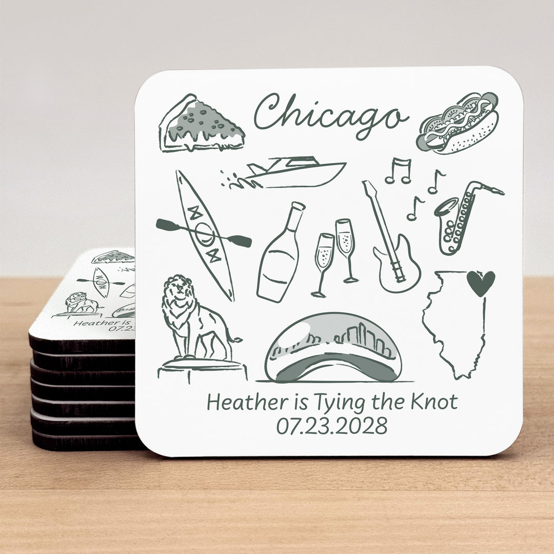 Custom Wedding Coasters, Girls Trip, Chicago Bachelorette Coasters