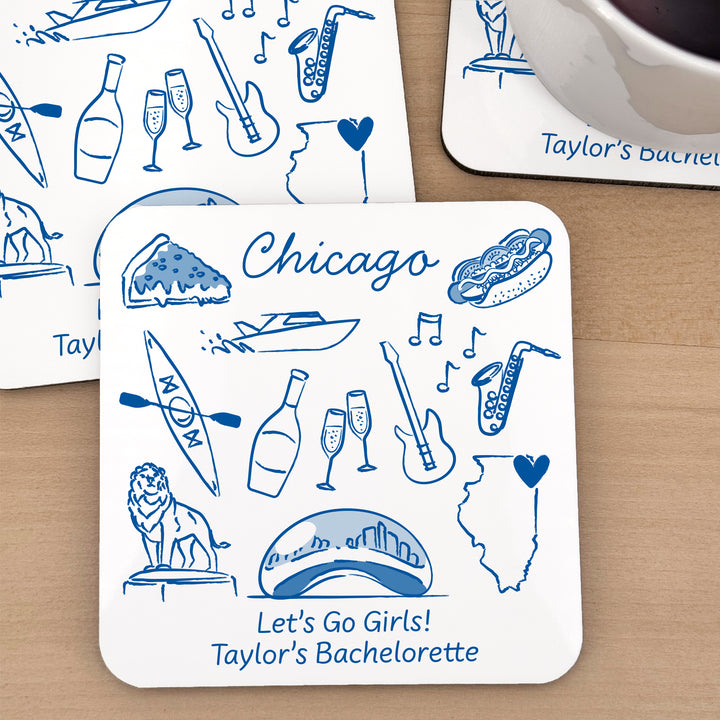 Custom Wedding Coasters, Girls Trip, Chicago Bachelorette Coasters