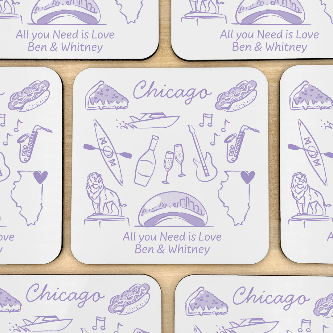 Custom Wedding Coasters, Girls Trip, Chicago Bachelorette Coasters