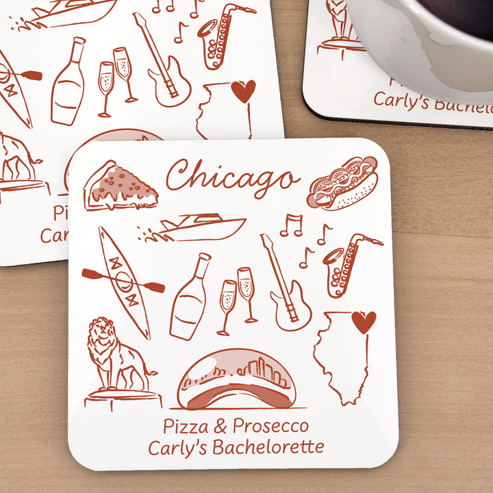 Custom Wedding Coasters, Girls Trip, Chicago Bachelorette Coasters