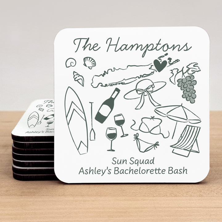 Custom Wedding Coasters, Girls Trip, Hamptons Bachelorette Coasters