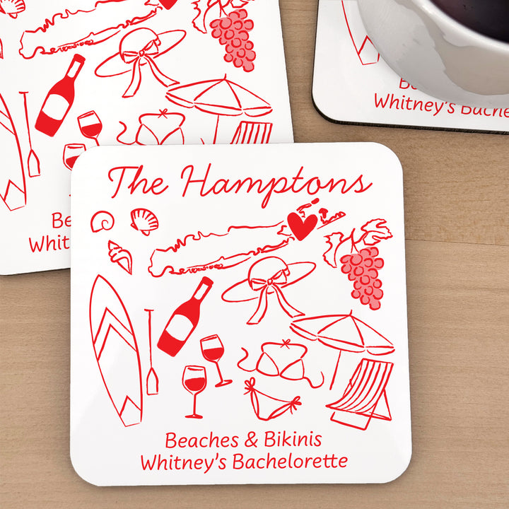 Custom Wedding Coasters, Girls Trip, Hamptons Bachelorette Coasters