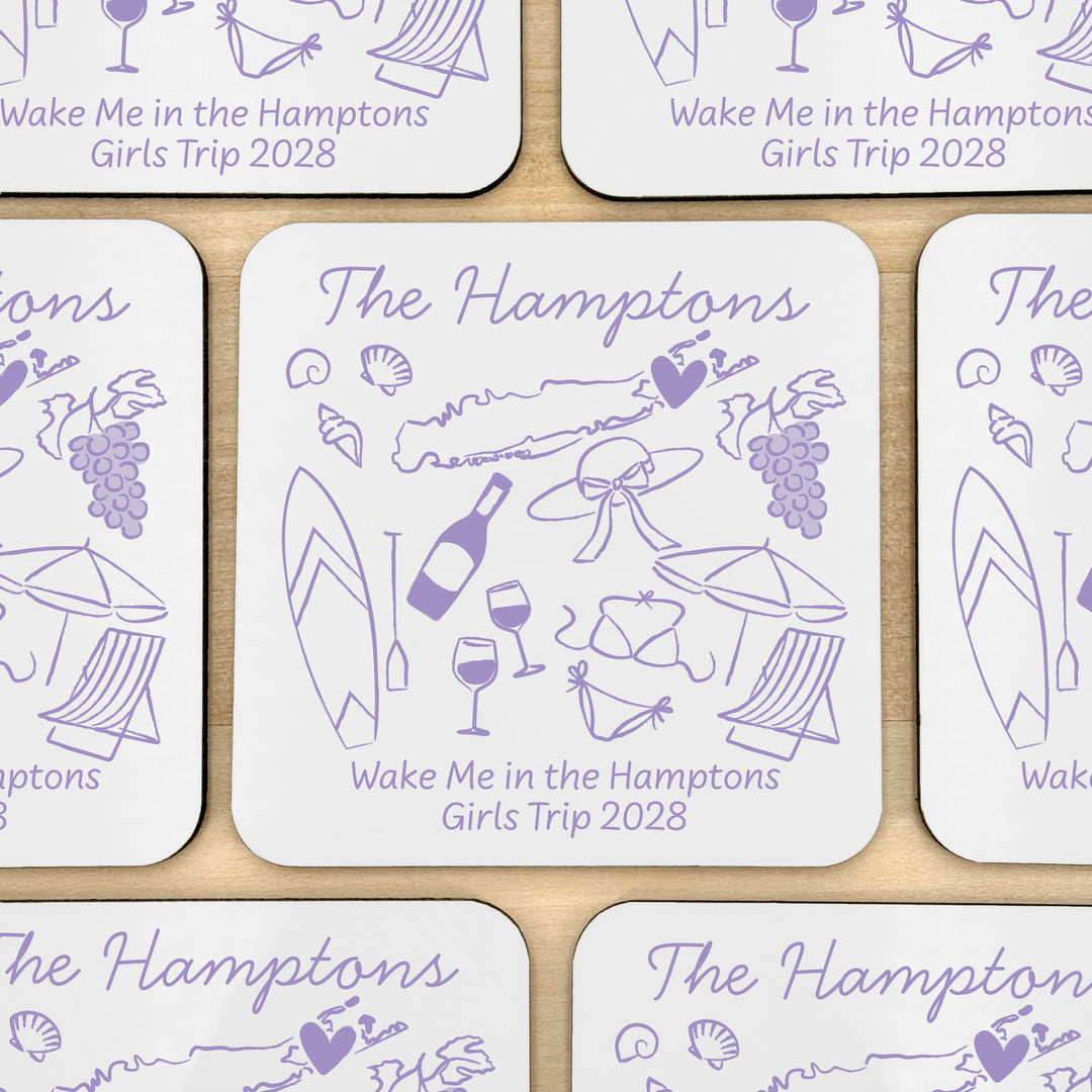 Custom Wedding Coasters, Girls Trip, Hamptons Bachelorette Coasters