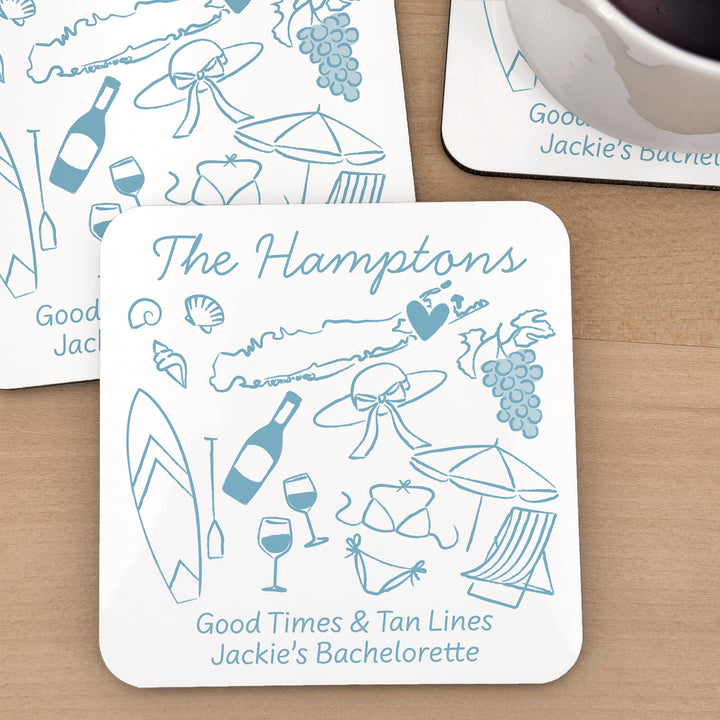 Custom Wedding Coasters, Girls Trip, Hamptons Bachelorette Coasters