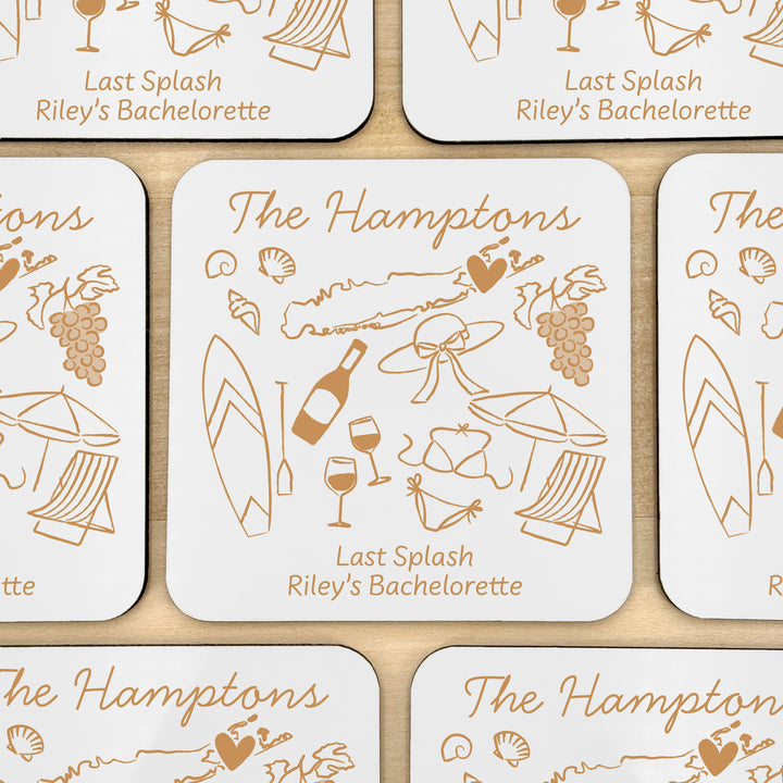 Custom Wedding Coasters, Girls Trip, Hamptons Bachelorette Coasters