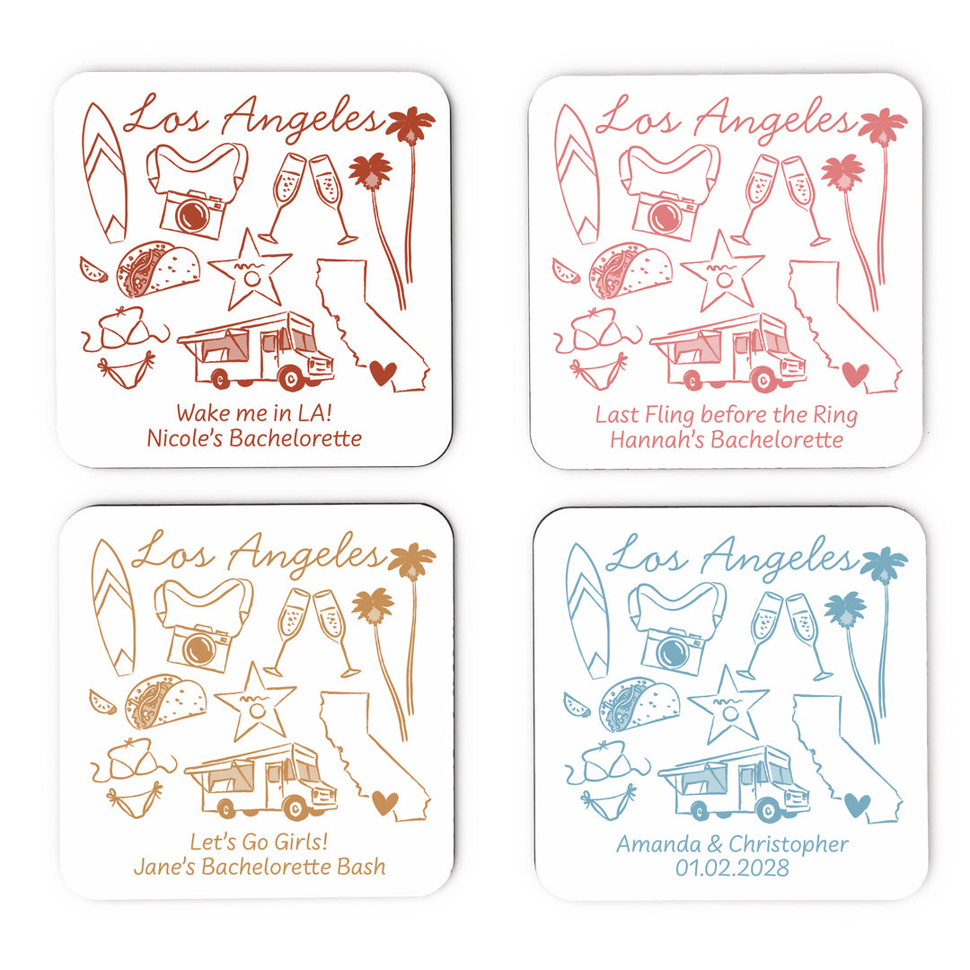 Custom Wedding Coasters, Girls Trip, Los Angeles Bachelorette Coasters