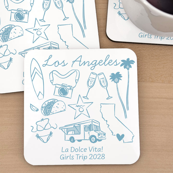Custom Wedding Coasters, Girls Trip, Los Angeles Bachelorette Coasters