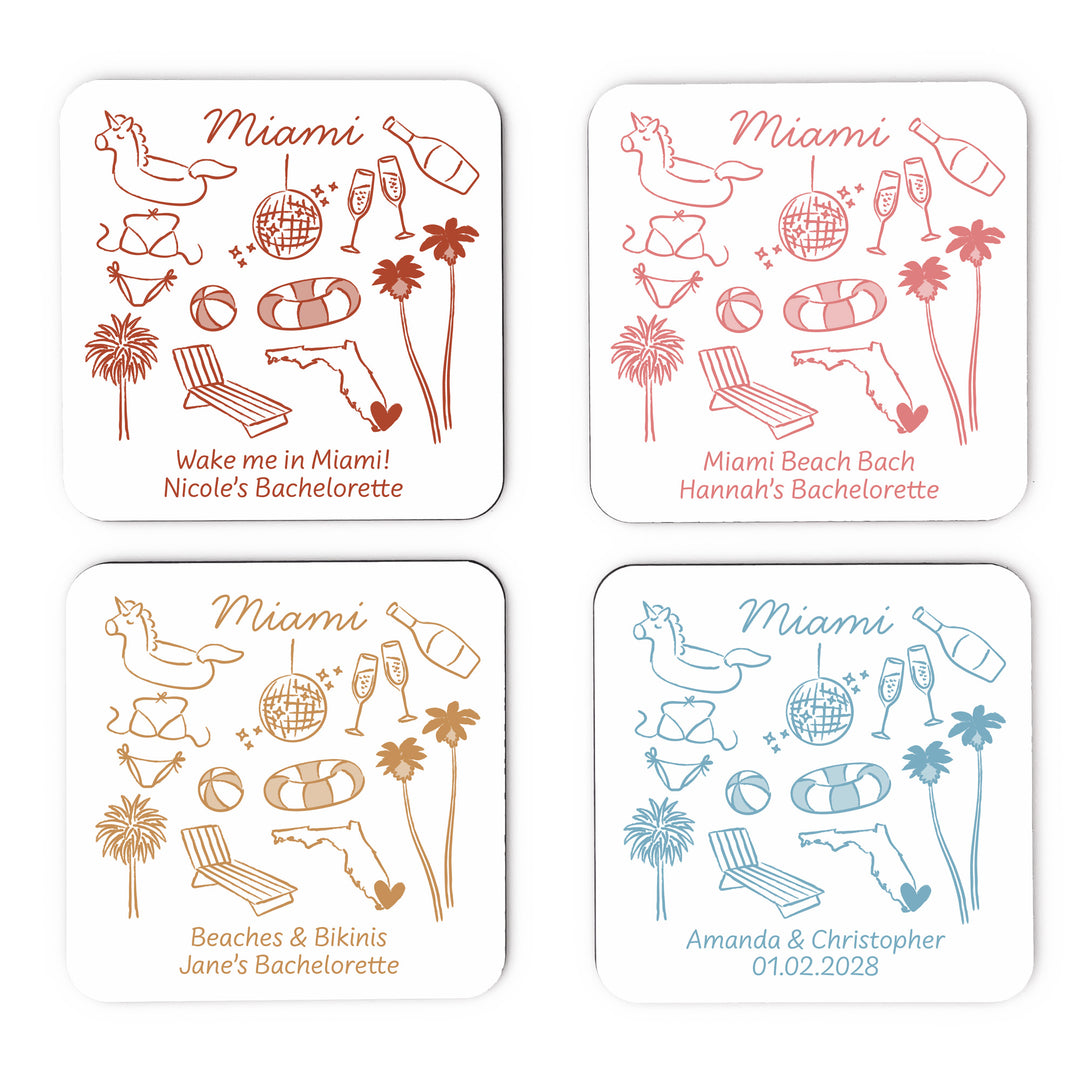 Custom Wedding Coasters, Girls Trip, Miami Bachelorette Coasters