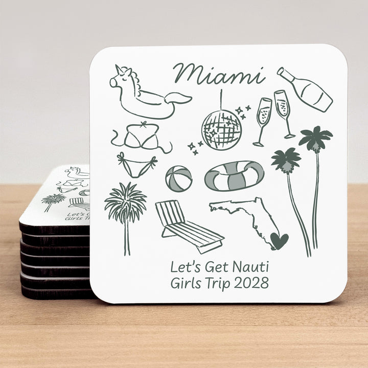 Custom Wedding Coasters, Girls Trip, Miami Bachelorette Coasters