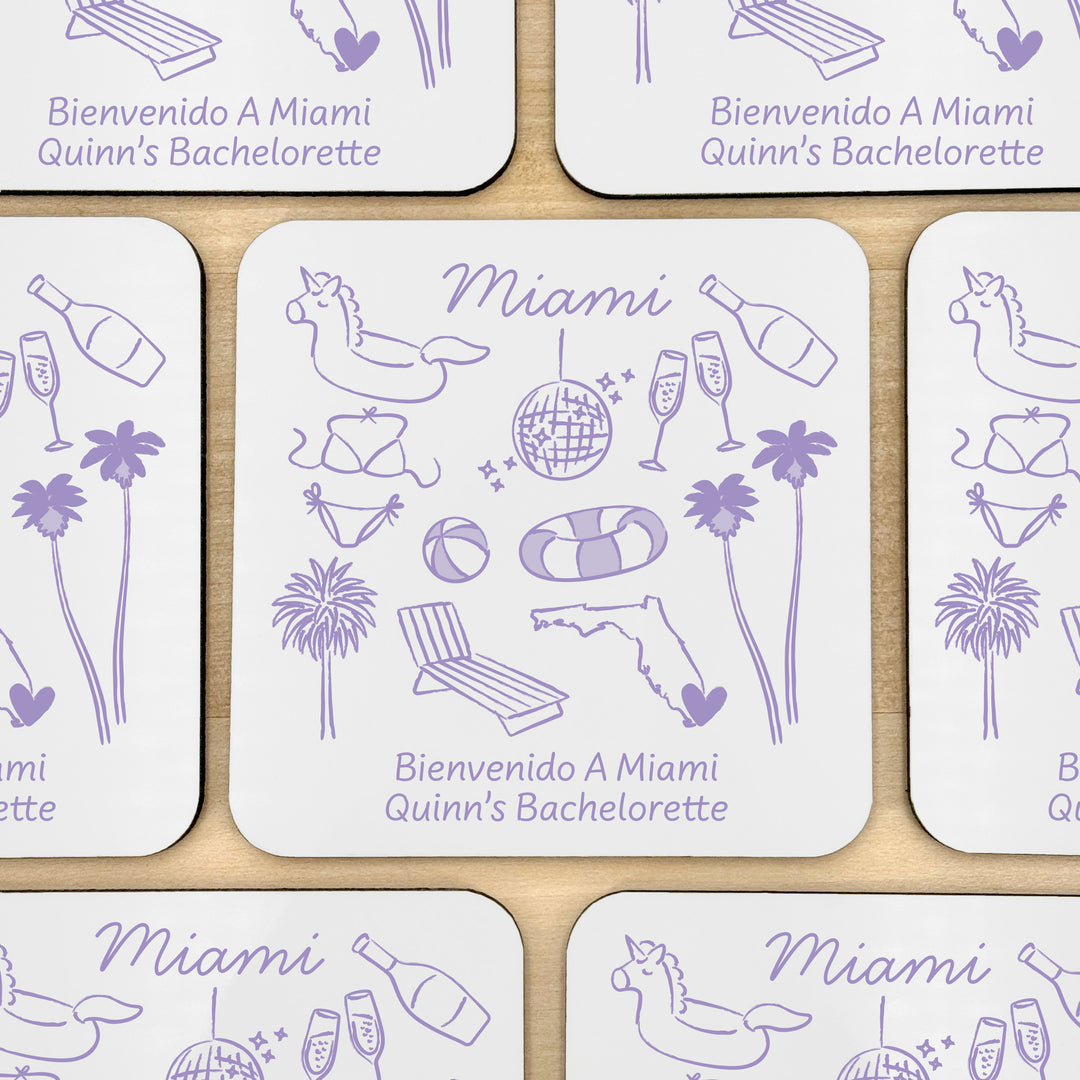 Custom Wedding Coasters, Girls Trip, Miami Bachelorette Coasters
