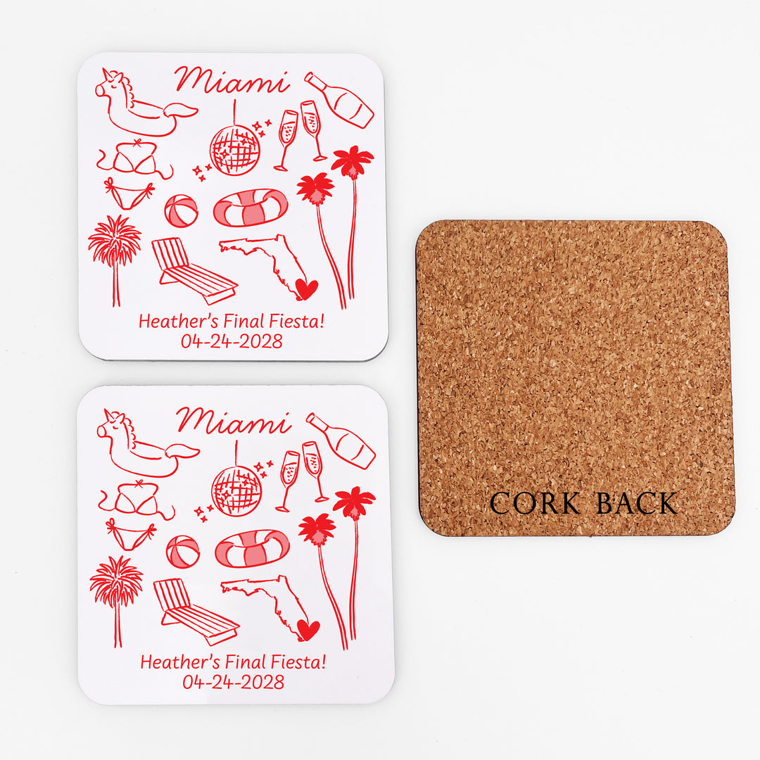 Custom Wedding Coasters, Girls Trip, Miami Bachelorette Coasters