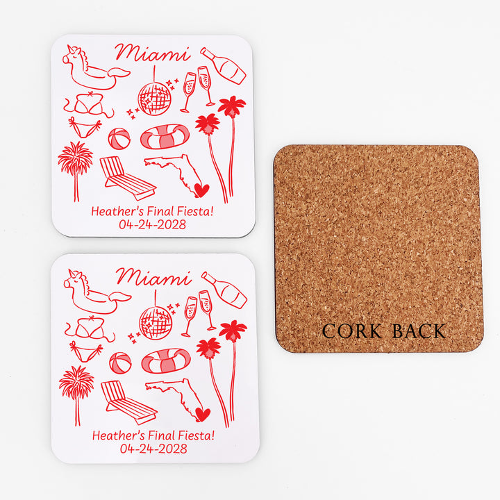 Custom Wedding Coasters, Girls Trip, Miami Bachelorette Coasters