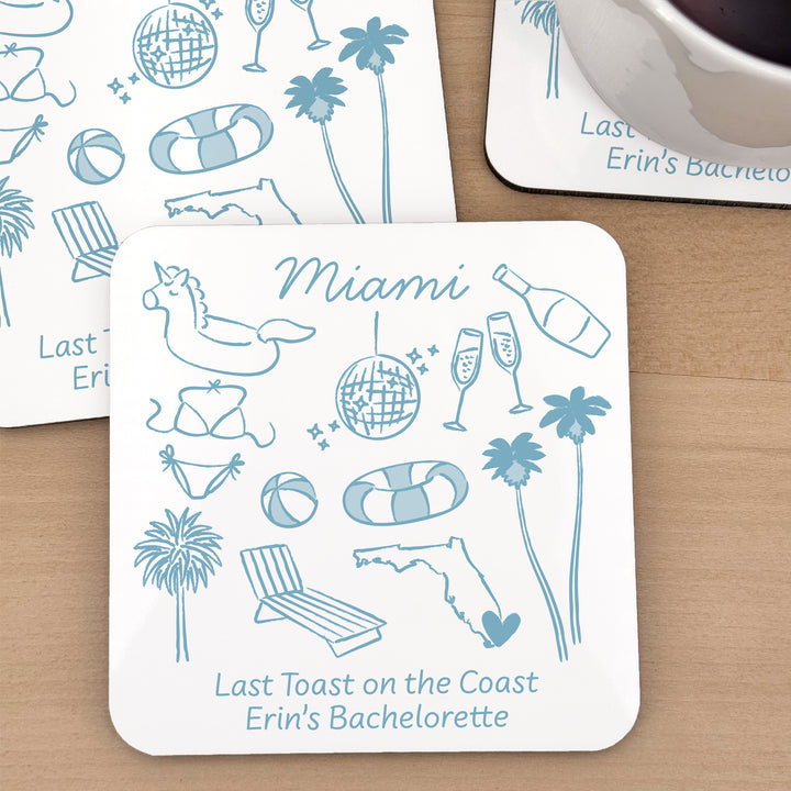 Custom Wedding Coasters, Girls Trip, Miami Bachelorette Coasters