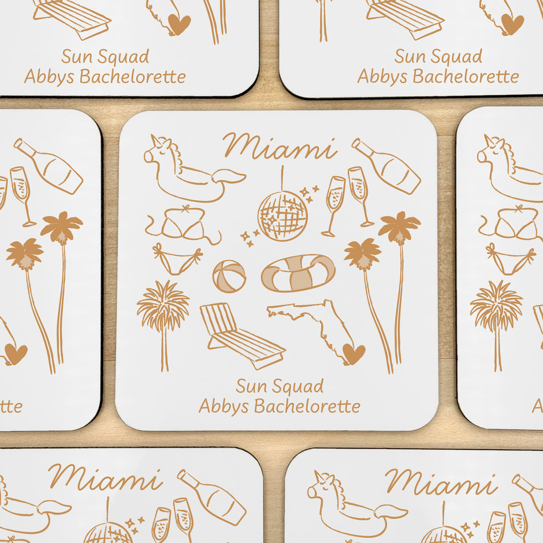 Custom Wedding Coasters, Girls Trip, Miami Bachelorette Coasters