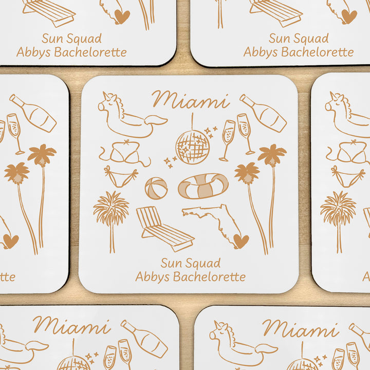 Custom Wedding Coasters, Girls Trip, Miami Bachelorette Coasters