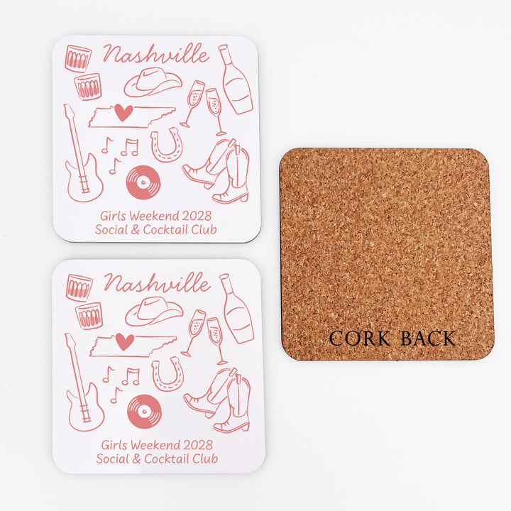 Custom Wedding Coasters, Girls Trip, Nashville Bachelorette Coasters